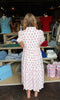 Pink Floral Print Puff Sleeve Tiered Midi Dress