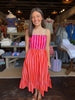 Fuschia Stripe Color Block Tie Shoulder Maxi Dress
