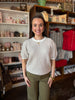 Beige/Ivory Striped Puff Sleeve Sweater