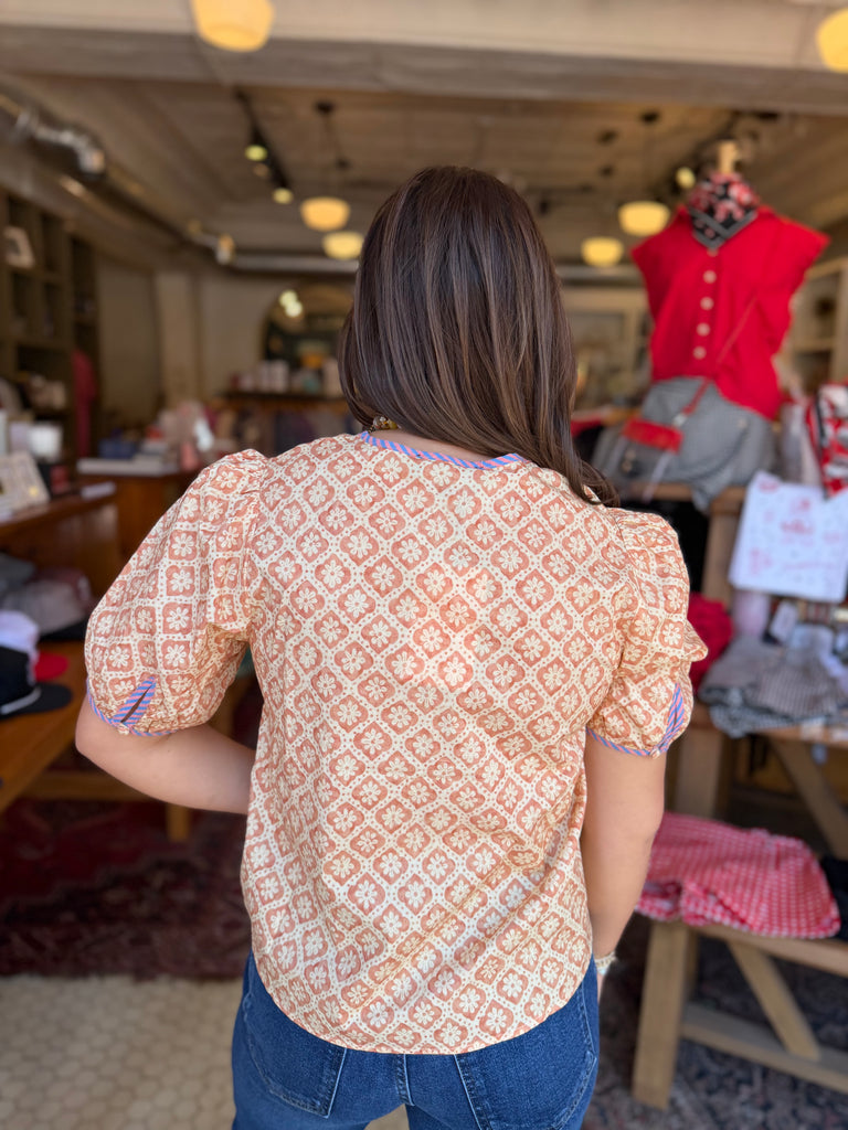 Rust Stripe Piping Detail Top