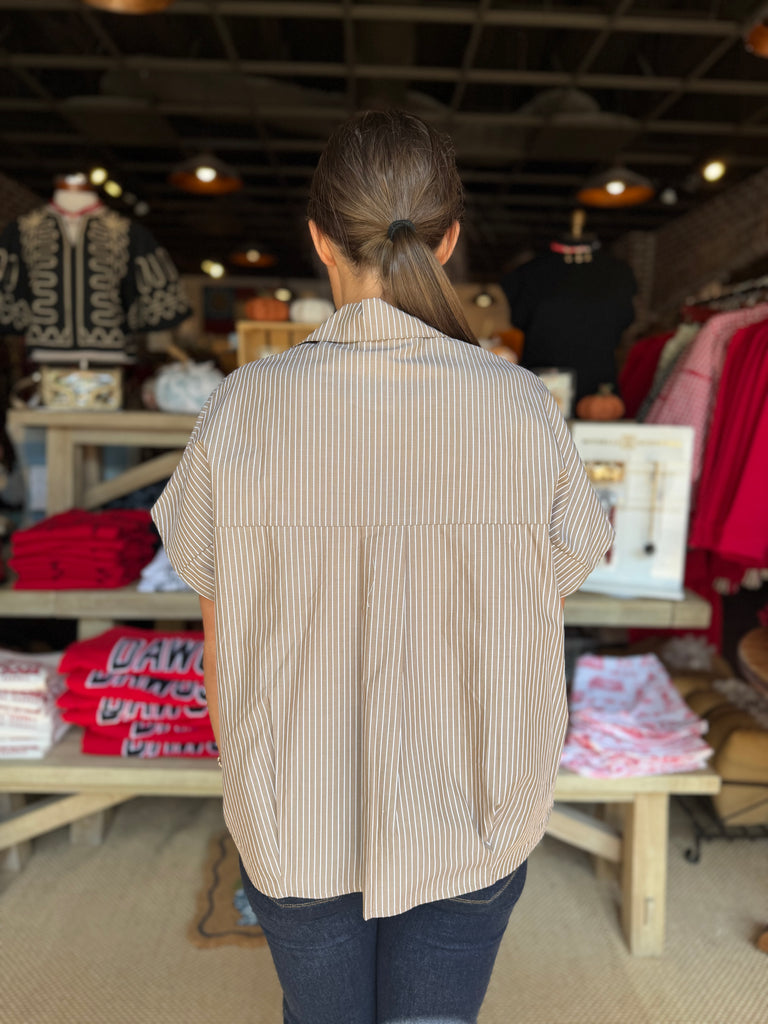 Brown Stripe V-Neck Signature Top