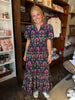 Floral Print Split Neckline Tiered Midi Dress