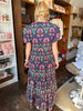 Floral Print Split Neckline Tiered Midi Dress