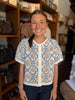 Ivory Blue Floral Short Sleeve Sweater