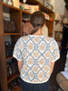Ivory Blue Floral Short Sleeve Sweater