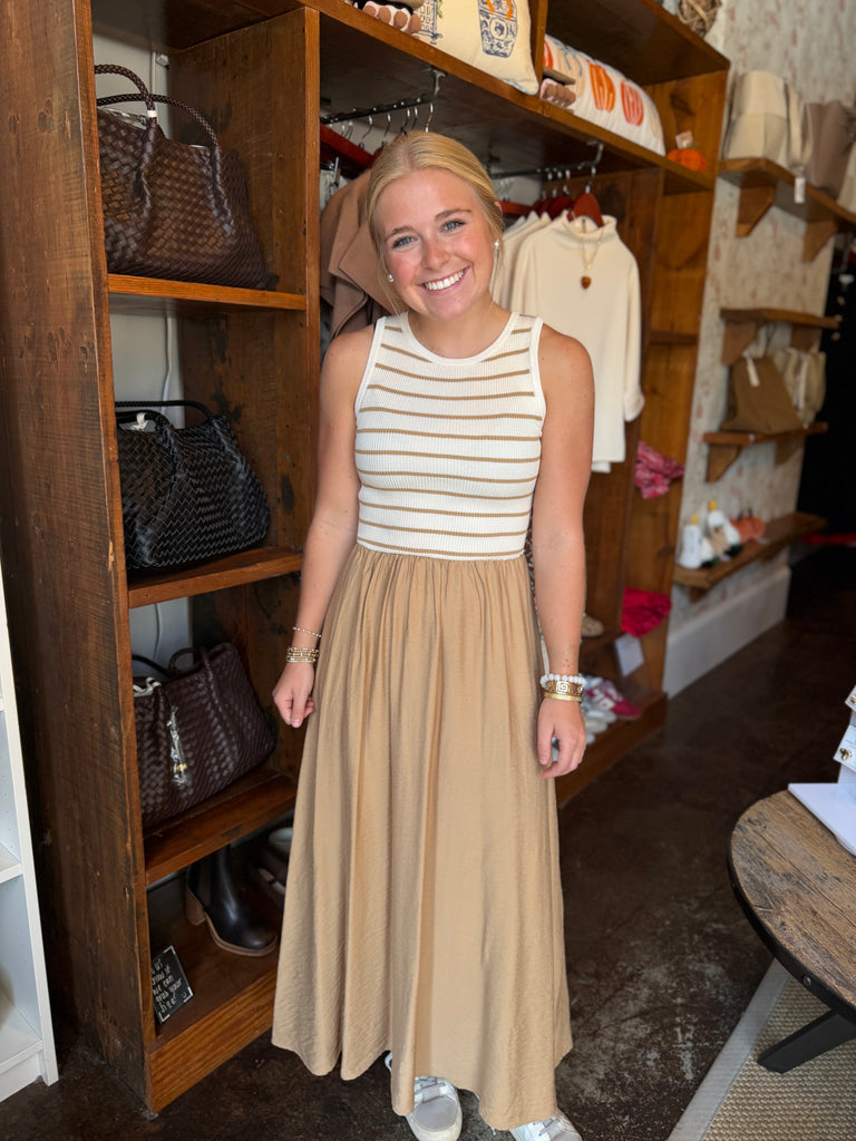 Stripe Tank Mixed Media Midi Dress