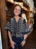 Black Puff Sleeve Embroidery Top