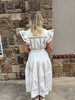 Off White Lace Trim Flutter Sleeve Poplin Midi Dress