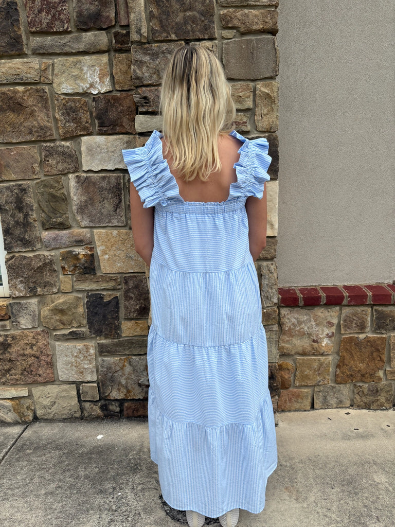 Madi Flutter Sleeve Striped Tiered Dress