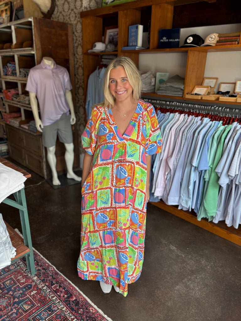 FINAL SALE - Lime Fruit Gauze V-Neck Maxi Dress