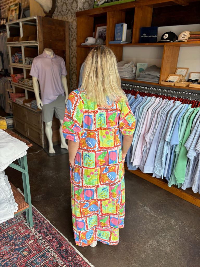 FINAL SALE - Lime Fruit Gauze V-Neck Maxi Dress