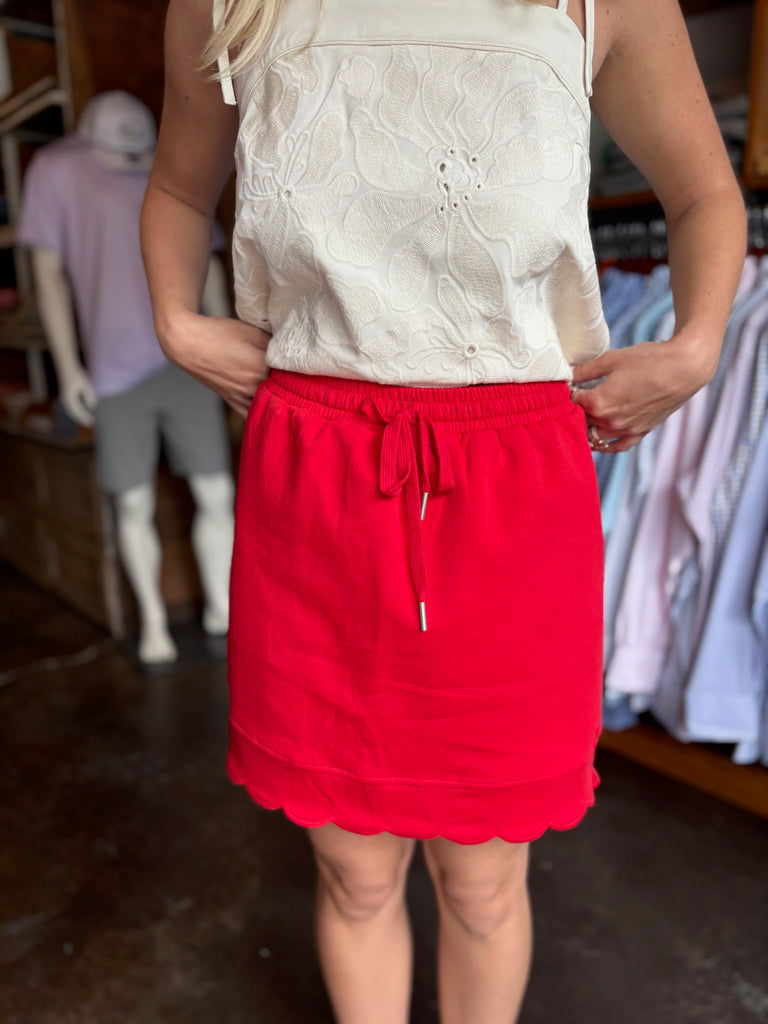 Red Solid Scallop Skirt