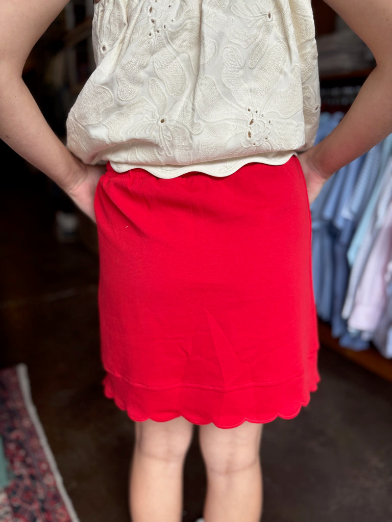 Red Solid Scallop Skirt
