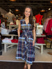 Navy Plaid Sleeveless Midi Dress