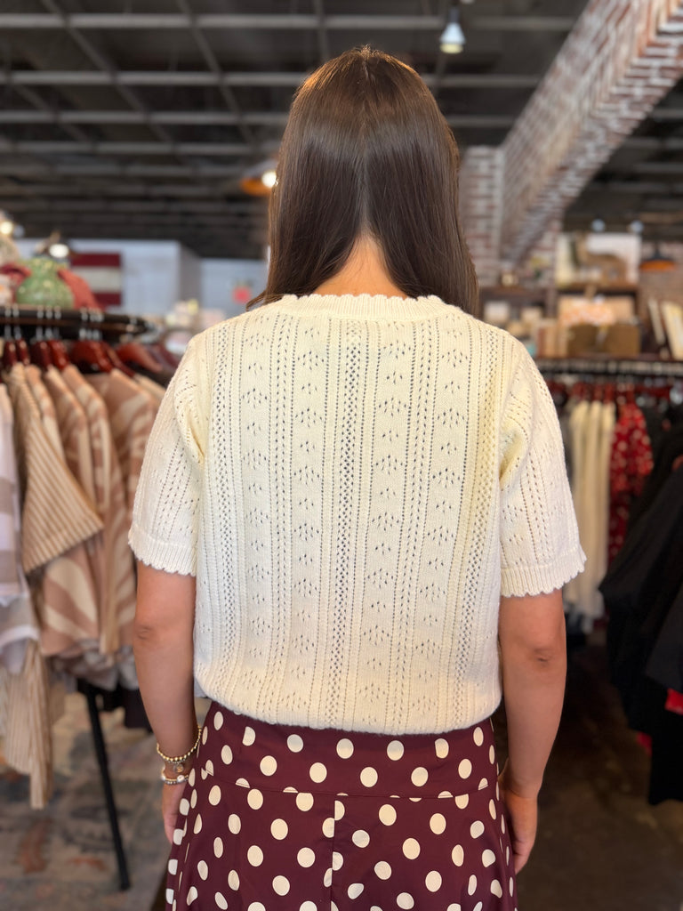 Scalloped Pointelle Knit Sweater