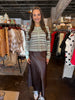 Brown Textured Flared Long Skirt