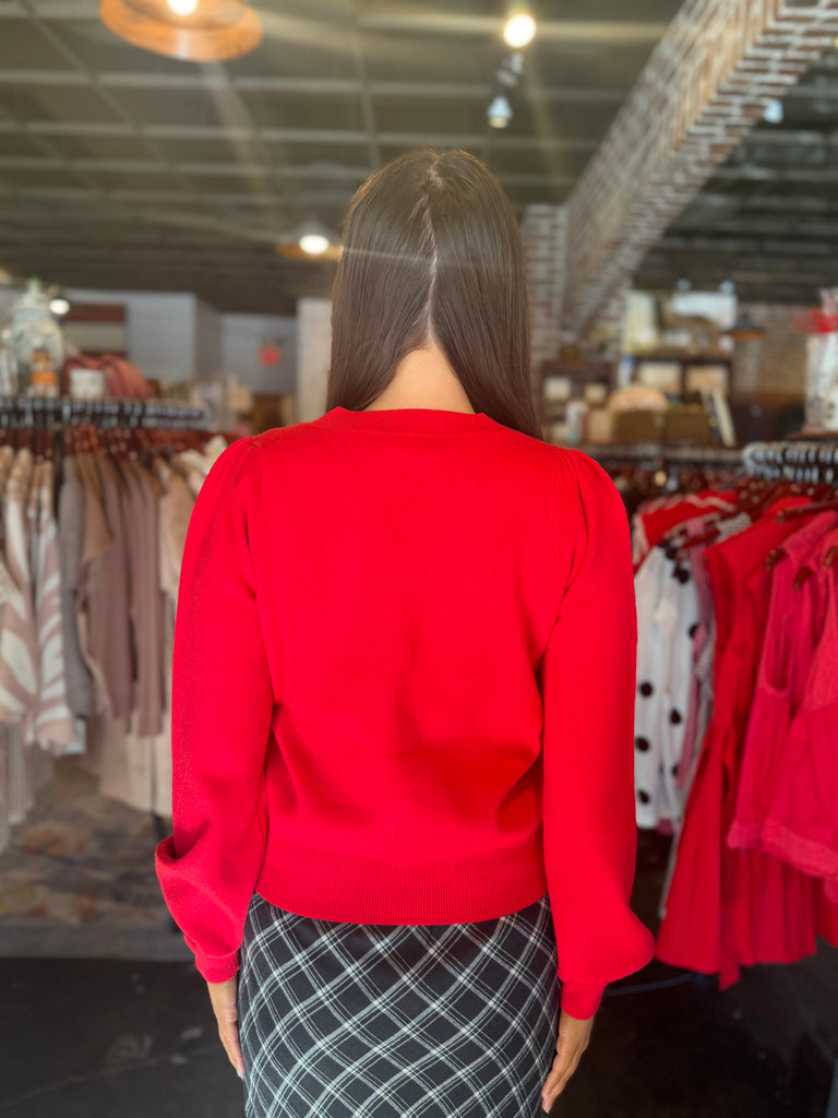 Bow Detail Puff Sleeve Cardigan