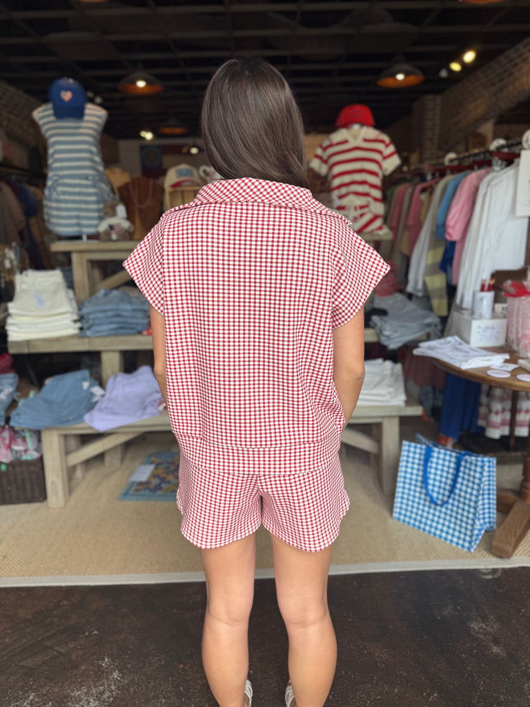 Gingham Quarter Zip Top