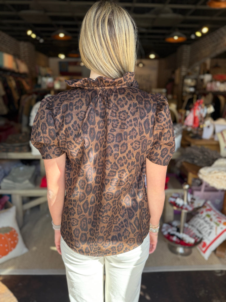 Leopard Short Sleeve Tie Top