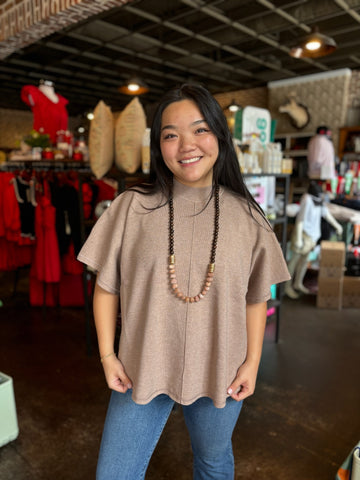 Geometric Print Short Puff Sleeve Top