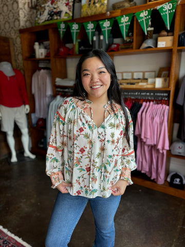 Brown Painted Floral Top