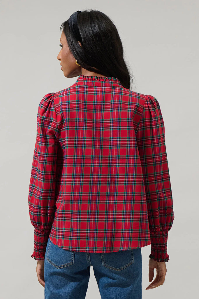 Red Chapman Plaid Button Down Top