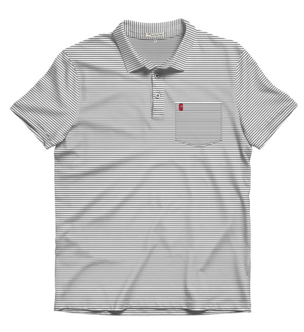 UGA Standing Dawg White, Red & Black Beech Stripe Polo