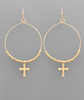 Gold Beaded Hoop W/ Cross