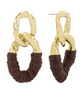 Dark Brown Wrapped w/Leather Geo Oval Earrings