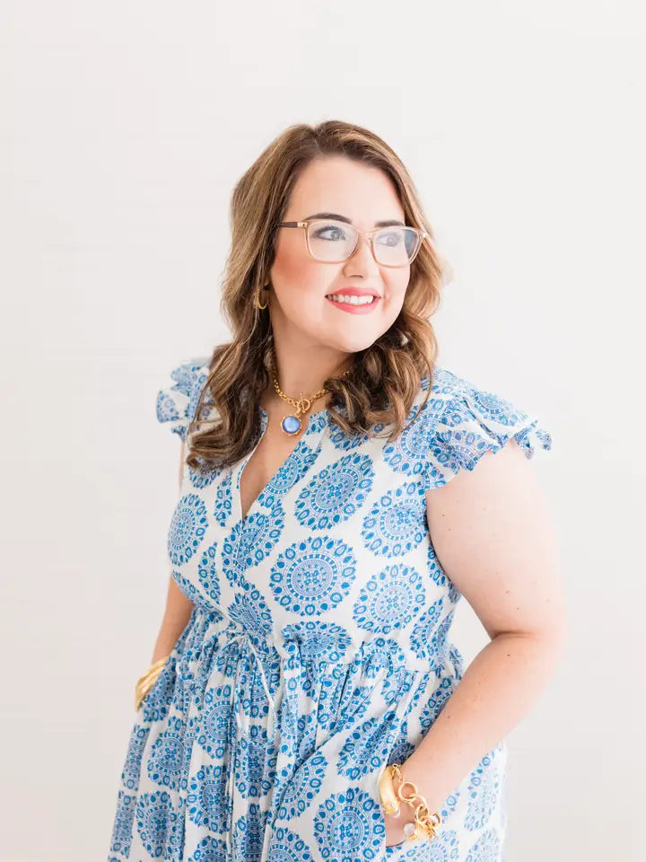 Blue Medallion Flutter Dress