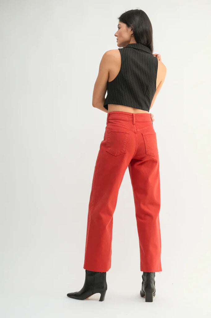 High Rise Utility Wide Leg Cranberry